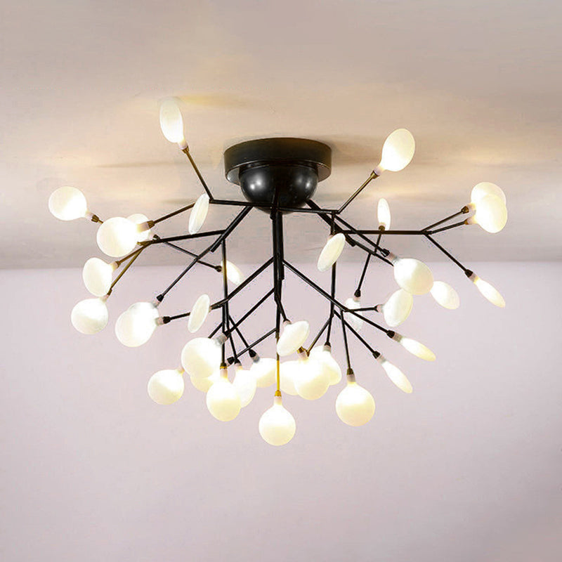 Metallic Tree Branch LED Semi Flush Light Nordic Style Flush Mount Ceiling Chandelier 45 Black Leaf Clearhalo 'Ceiling Lights' 'Close To Ceiling Lights' 'Close to ceiling' 'Semi-flushmount' Lighting' 2205996