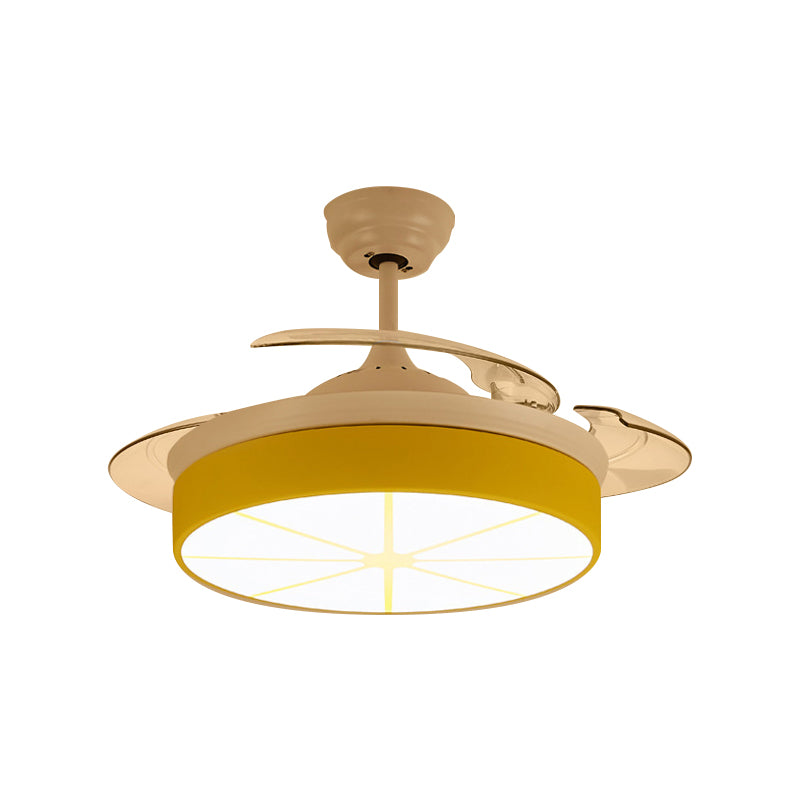 Yellow Round Semi Mount Light Modernist Style LED Acrylic Ceiling Fan Light with Lemon Pattern for Bedroom Clearhalo 'Ceiling Fans with Lights' 'Ceiling Fans' 'Kids Ceiling Fans' 'Kids' Lighting' 220601