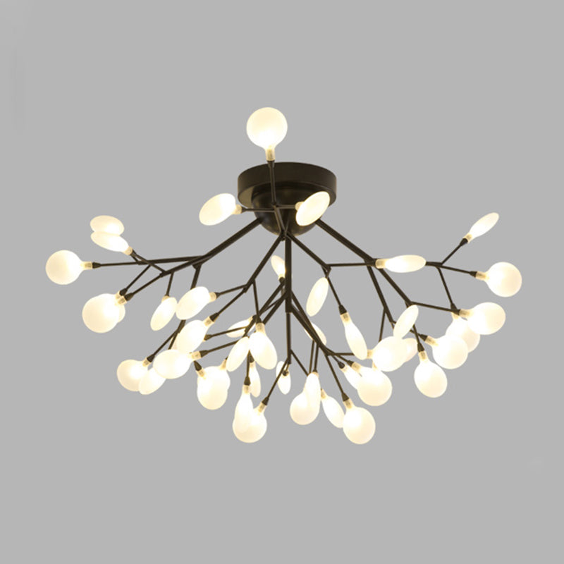 Firefly Shade LED Semi Flush Postmodern Firefly Living Room Ceiling Mount Chandelier 45 Black Clearhalo 'Ceiling Lights' 'Close To Ceiling Lights' 'Close to ceiling' 'Semi-flushmount' Lighting' 2206015