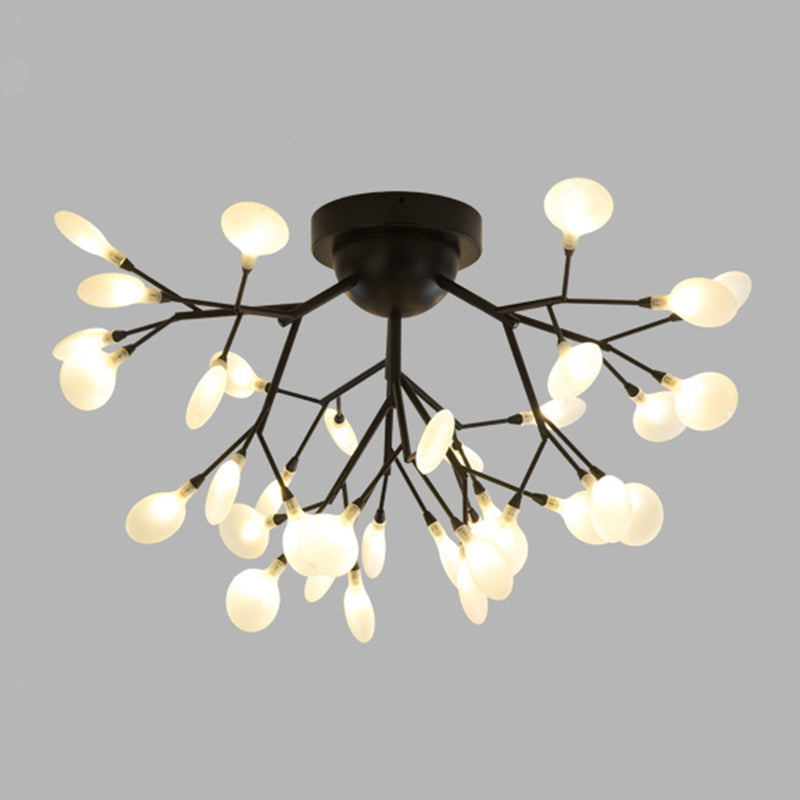 Firefly Shade LED Semi Flush Postmodern Firefly Living Room Ceiling Mount Chandelier 36 Black Clearhalo 'Ceiling Lights' 'Close To Ceiling Lights' 'Close to ceiling' 'Semi-flushmount' Lighting' 2206016