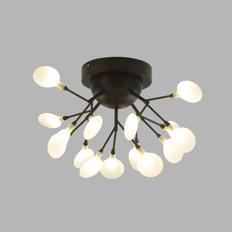 Firefly Shade LED Semi Flush Postmodern Firefly Living Room Ceiling Mount Chandelier 15 Black Clearhalo 'Ceiling Lights' 'Close To Ceiling Lights' 'Close to ceiling' 'Semi-flushmount' Lighting' 2206020