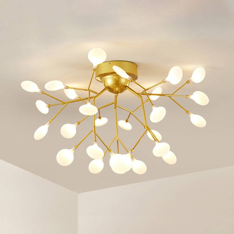 Firefly Shade LED Semi Flush Postmodern Firefly Living Room Ceiling Mount Chandelier 27 Gold Clearhalo 'Ceiling Lights' 'Close To Ceiling Lights' 'Close to ceiling' 'Semi-flushmount' Lighting' 2206025