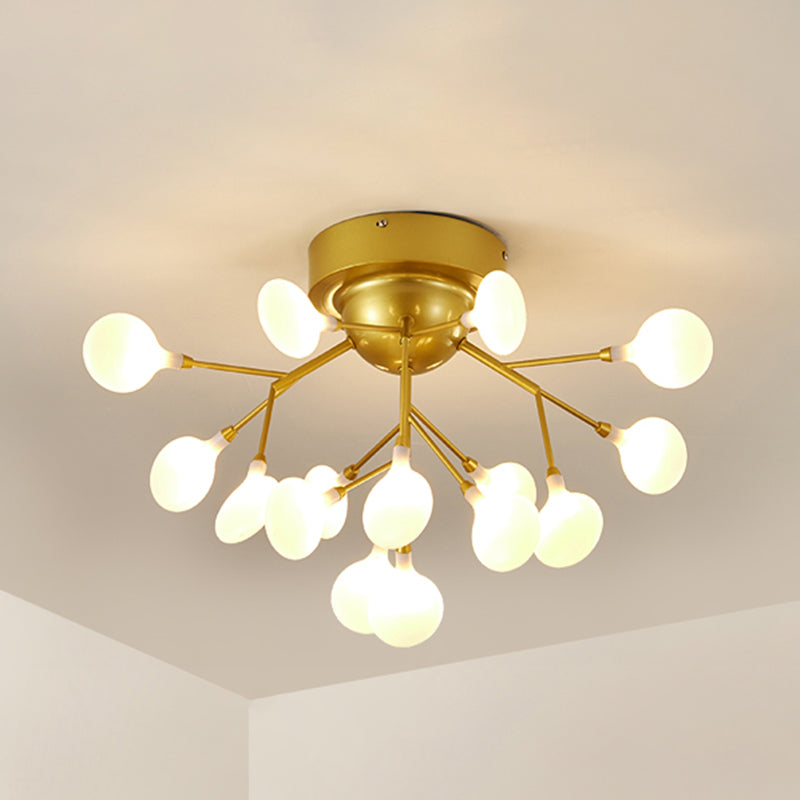 Firefly Shade LED Semi Flush Postmodern Firefly Living Room Ceiling Mount Chandelier 15 Gold Clearhalo 'Ceiling Lights' 'Close To Ceiling Lights' 'Close to ceiling' 'Semi-flushmount' Lighting' 2206026
