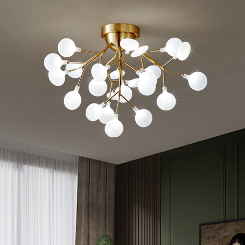 Metal Branch Flush Mount Light Simplicity Semi LED Flush Chandelier with Firefly Shade Clearhalo 'Ceiling Lights' 'Close To Ceiling Lights' 'Close to ceiling' 'Semi-flushmount' Lighting' 2206027
