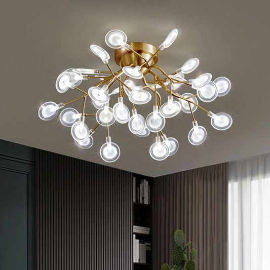 Metal Branch Flush Mount Light Simplicity Semi LED Flush Chandelier with Firefly Shade Clearhalo 'Ceiling Lights' 'Close To Ceiling Lights' 'Close to ceiling' 'Semi-flushmount' Lighting' 2206029