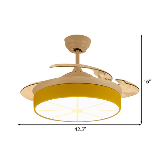 Yellow Round Semi Mount Light Modernist Style LED Acrylic Ceiling Fan Light with Lemon Pattern for Bedroom Clearhalo 'Ceiling Fans with Lights' 'Ceiling Fans' 'Kids Ceiling Fans' 'Kids' Lighting' 220602