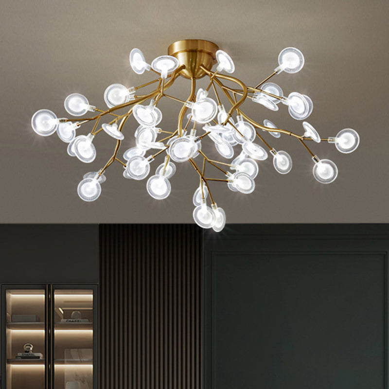 Metal Branch Flush Mount Light Simplicity Semi LED Flush Chandelier with Firefly Shade Clearhalo 'Ceiling Lights' 'Close To Ceiling Lights' 'Close to ceiling' 'Semi-flushmount' Lighting' 2206030