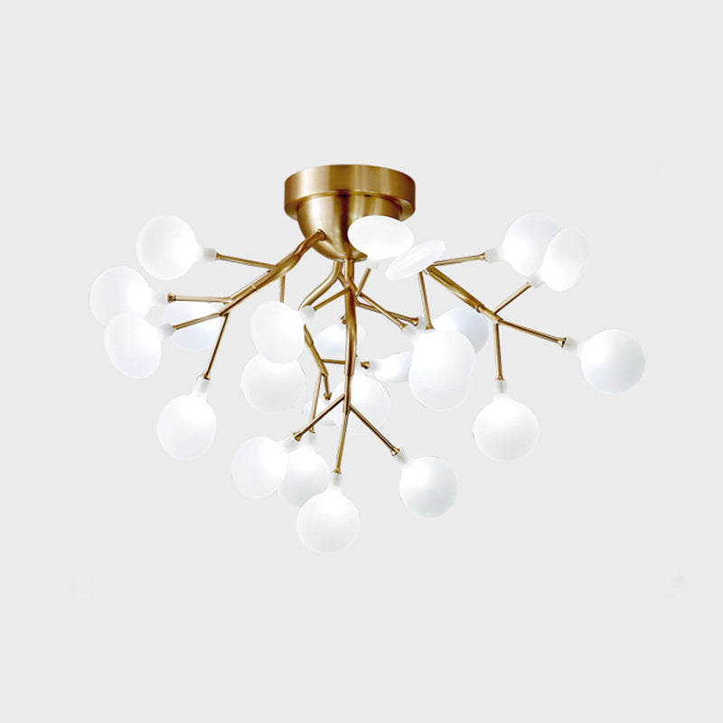 Metal Branch Flush Mount Light Simplicity Semi LED Flush Chandelier with Firefly Shade 24 Cream Clearhalo 'Ceiling Lights' 'Close To Ceiling Lights' 'Close to ceiling' 'Semi-flushmount' Lighting' 2206032