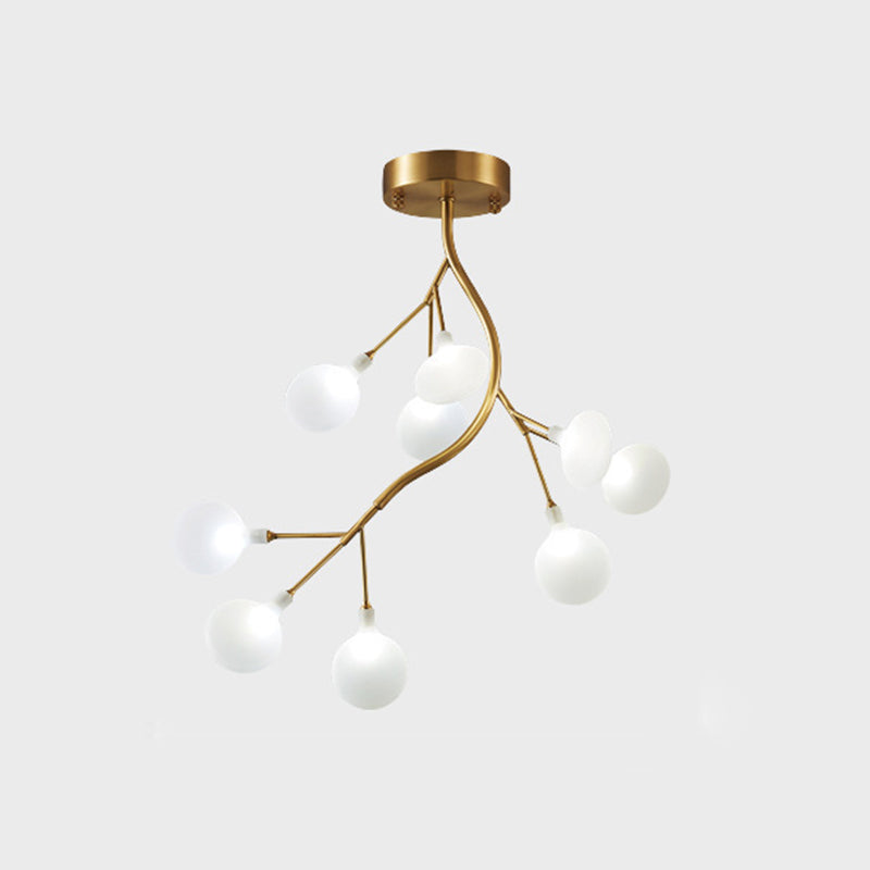 Metal Branch Flush Mount Light Simplicity Semi LED Flush Chandelier with Firefly Shade 9 Cream Clearhalo 'Ceiling Lights' 'Close To Ceiling Lights' 'Close to ceiling' 'Semi-flushmount' Lighting' 2206033
