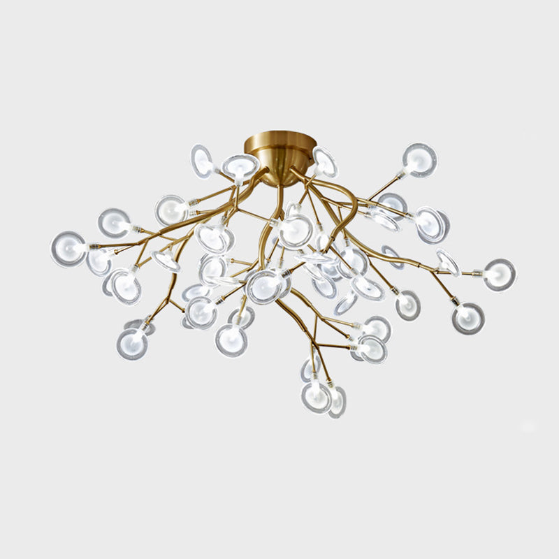 Metal Branch Flush Mount Light Simplicity Semi LED Flush Chandelier with Firefly Shade 54 Clear Clearhalo 'Ceiling Lights' 'Close To Ceiling Lights' 'Close to ceiling' 'Semi-flushmount' Lighting' 2206034