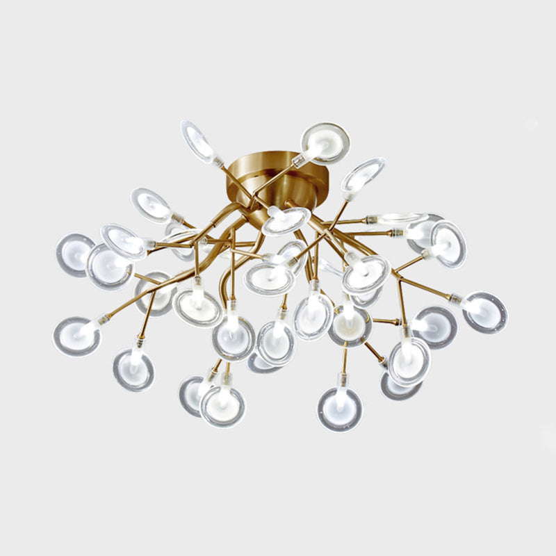 Metal Branch Flush Mount Light Simplicity Semi LED Flush Chandelier with Firefly Shade 36 Clear Clearhalo 'Ceiling Lights' 'Close To Ceiling Lights' 'Close to ceiling' 'Semi-flushmount' Lighting' 2206035