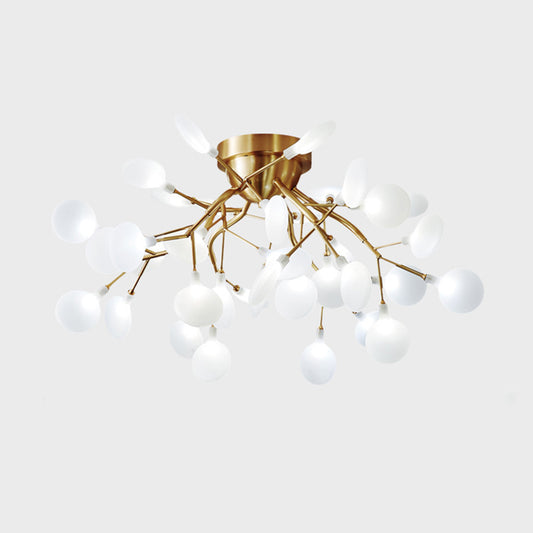 Metal Branch Flush Mount Light Simplicity Semi LED Flush Chandelier with Firefly Shade 36 Cream Clearhalo 'Ceiling Lights' 'Close To Ceiling Lights' 'Close to ceiling' 'Semi-flushmount' Lighting' 2206036