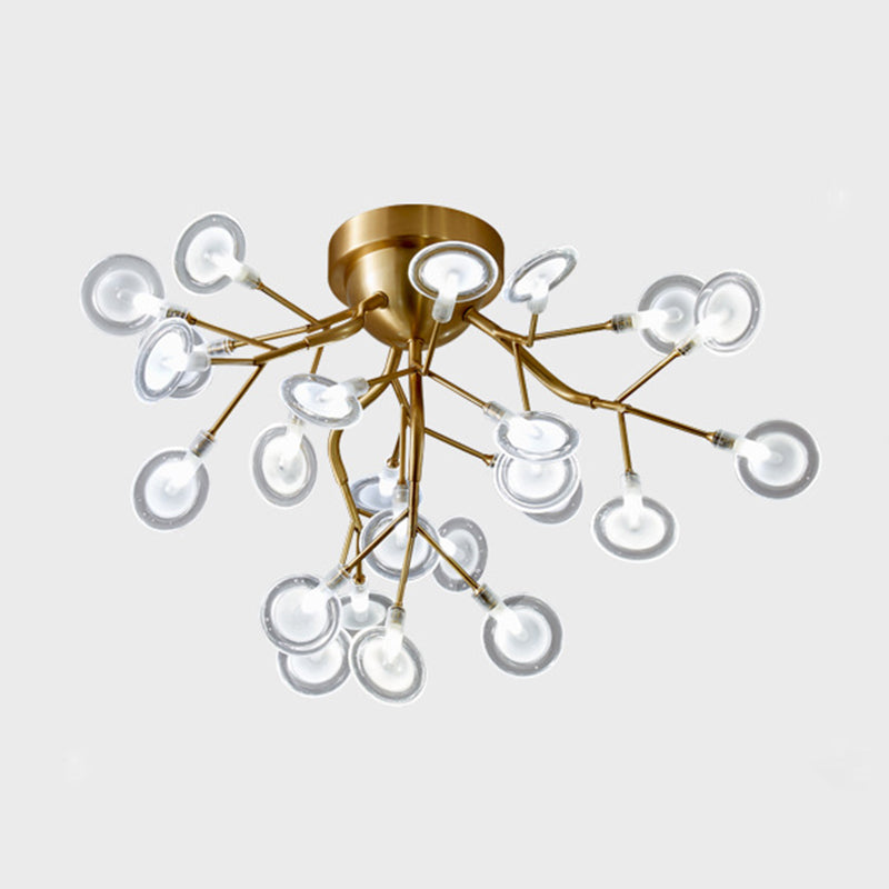 Metal Branch Flush Mount Light Simplicity Semi LED Flush Chandelier with Firefly Shade 24 Clear Clearhalo 'Ceiling Lights' 'Close To Ceiling Lights' 'Close to ceiling' 'Semi-flushmount' Lighting' 2206038