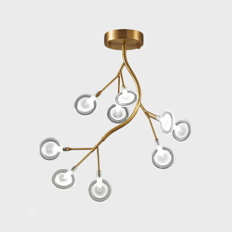 Metal Branch Flush Mount Light Simplicity Semi LED Flush Chandelier with Firefly Shade 9 Clear Clearhalo 'Ceiling Lights' 'Close To Ceiling Lights' 'Close to ceiling' 'Semi-flushmount' Lighting' 2206039