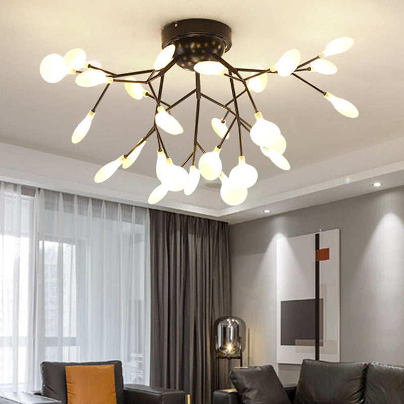 Simplistic Tree Branch LED Semi Flush Mount Metallic Living Room Close To Ceiling Chandelier in Black Clearhalo 'Ceiling Lights' 'Close To Ceiling Lights' 'Close to ceiling' 'Semi-flushmount' Lighting' 2206040