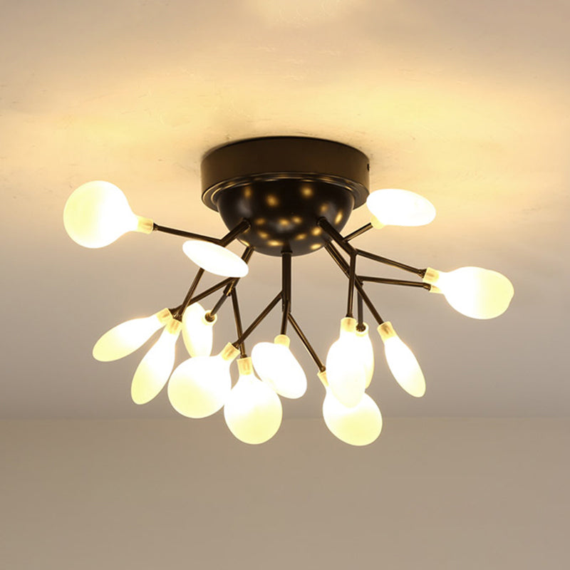 Simplistic Tree Branch LED Semi Flush Mount Metallic Living Room Close To Ceiling Chandelier in Black 15 Black Leaf Clearhalo 'Ceiling Lights' 'Close To Ceiling Lights' 'Close to ceiling' 'Semi-flushmount' Lighting' 2206041
