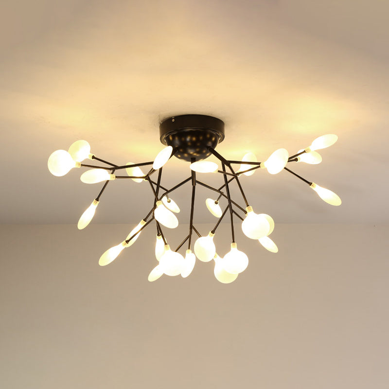 Simplistic Tree Branch LED Semi Flush Mount Metallic Living Room Close To Ceiling Chandelier in Black 27 Black Leaf Clearhalo 'Ceiling Lights' 'Close To Ceiling Lights' 'Close to ceiling' 'Semi-flushmount' Lighting' 2206042