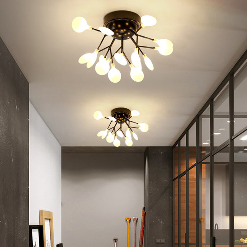 Simplistic Tree Branch LED Semi Flush Mount Metallic Living Room Close To Ceiling Chandelier in Black Clearhalo 'Ceiling Lights' 'Close To Ceiling Lights' 'Close to ceiling' 'Semi-flushmount' Lighting' 2206043