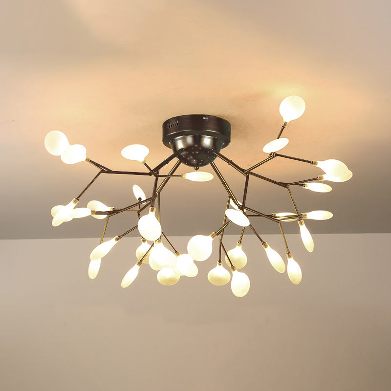 Simplistic Tree Branch LED Semi Flush Mount Metallic Living Room Close To Ceiling Chandelier in Black 36 Black Leaf Clearhalo 'Ceiling Lights' 'Close To Ceiling Lights' 'Close to ceiling' 'Semi-flushmount' Lighting' 2206044