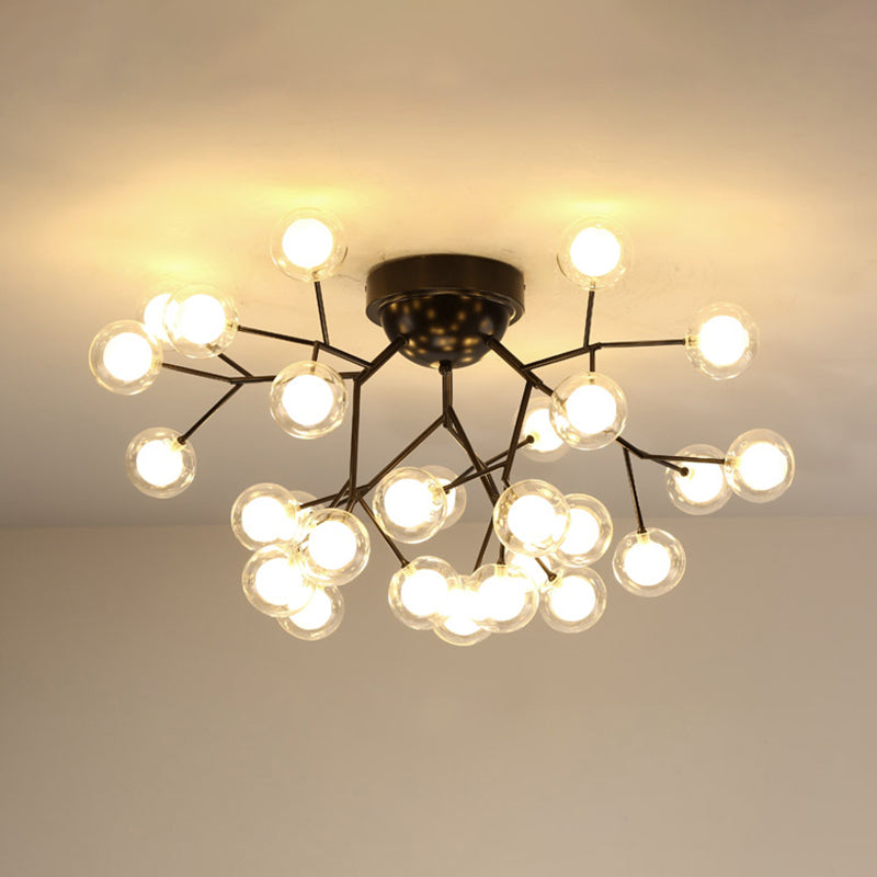 Simplistic Tree Branch LED Semi Flush Mount Metallic Living Room Close To Ceiling Chandelier in Black 27 Black Globe Clearhalo 'Ceiling Lights' 'Close To Ceiling Lights' 'Close to ceiling' 'Semi-flushmount' Lighting' 2206048