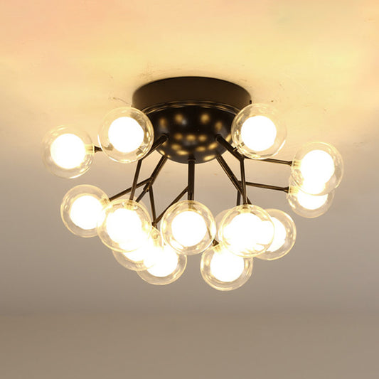 Simplistic Tree Branch LED Semi Flush Mount Metallic Living Room Close To Ceiling Chandelier in Black 15 Black Globe Clearhalo 'Ceiling Lights' 'Close To Ceiling Lights' 'Close to ceiling' 'Semi-flushmount' Lighting' 2206050