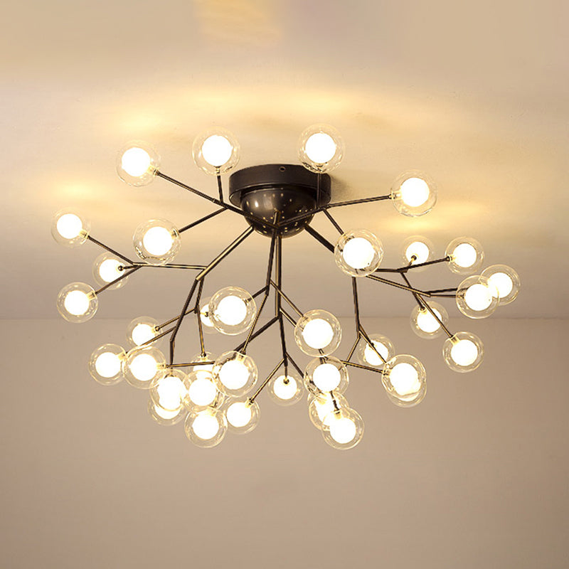 Simplistic Tree Branch LED Semi Flush Mount Metallic Living Room Close To Ceiling Chandelier in Black 36 Black Globe Clearhalo 'Ceiling Lights' 'Close To Ceiling Lights' 'Close to ceiling' 'Semi-flushmount' Lighting' 2206051