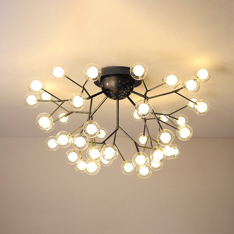 Simplistic Tree Branch LED Semi Flush Mount Metallic Living Room Close To Ceiling Chandelier in Black 45 Black Globe Clearhalo 'Ceiling Lights' 'Close To Ceiling Lights' 'Close to ceiling' 'Semi-flushmount' Lighting' 2206052