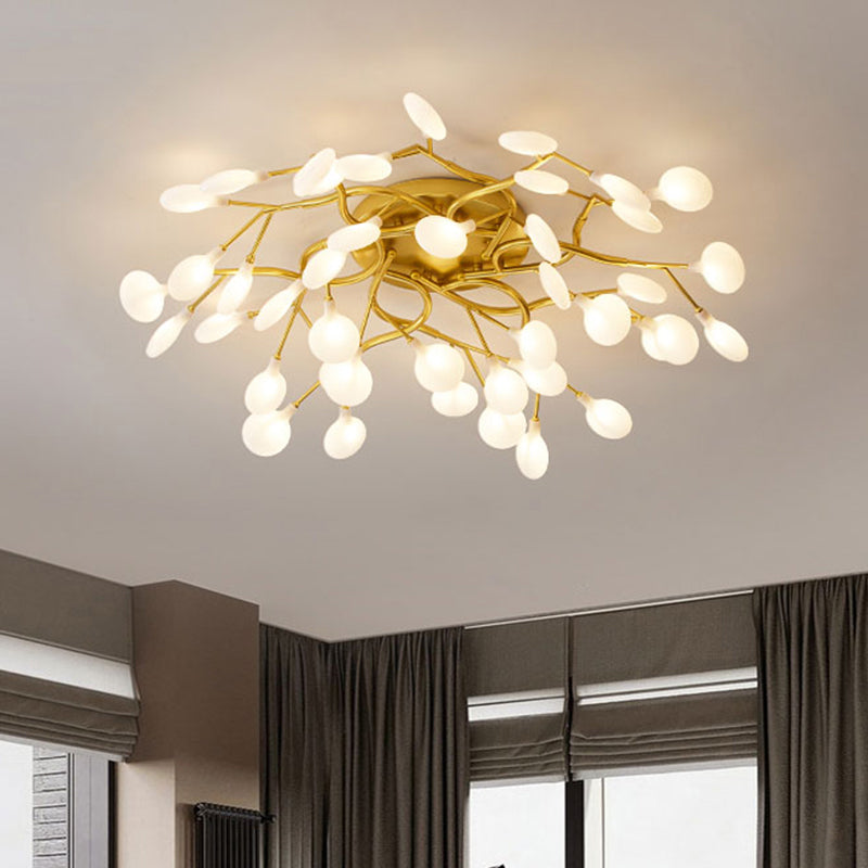 Tree Branch Living Room LED Semi Flush Light Metallic Post-Modern Flush Chandelier Light with Firefly Shade Clearhalo 'Ceiling Lights' 'Close To Ceiling Lights' 'Close to ceiling' 'Semi-flushmount' Lighting' 2206053