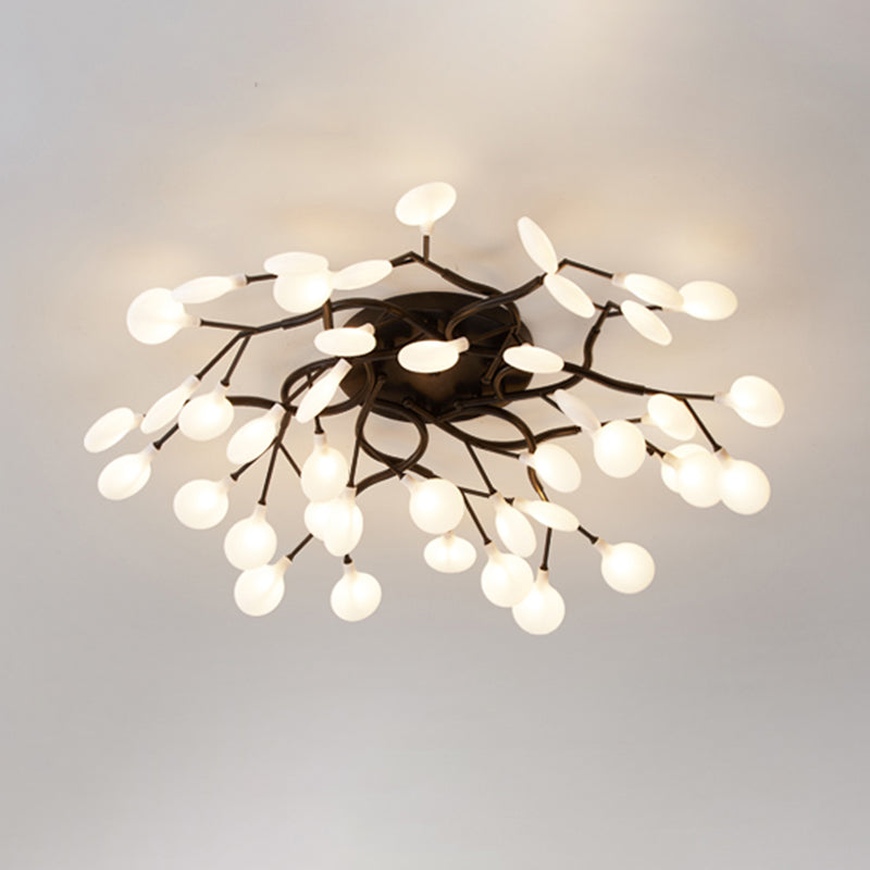 Tree Branch Living Room LED Semi Flush Light Metallic Post-Modern Flush Chandelier Light with Firefly Shade 42 Black A Clearhalo 'Ceiling Lights' 'Close To Ceiling Lights' 'Close to ceiling' 'Semi-flushmount' Lighting' 2206054