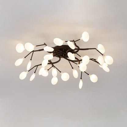 Tree Branch Living Room LED Semi Flush Light Metallic Post-Modern Flush Chandelier Light with Firefly Shade 28 Black A Clearhalo 'Ceiling Lights' 'Close To Ceiling Lights' 'Close to ceiling' 'Semi-flushmount' Lighting' 2206055
