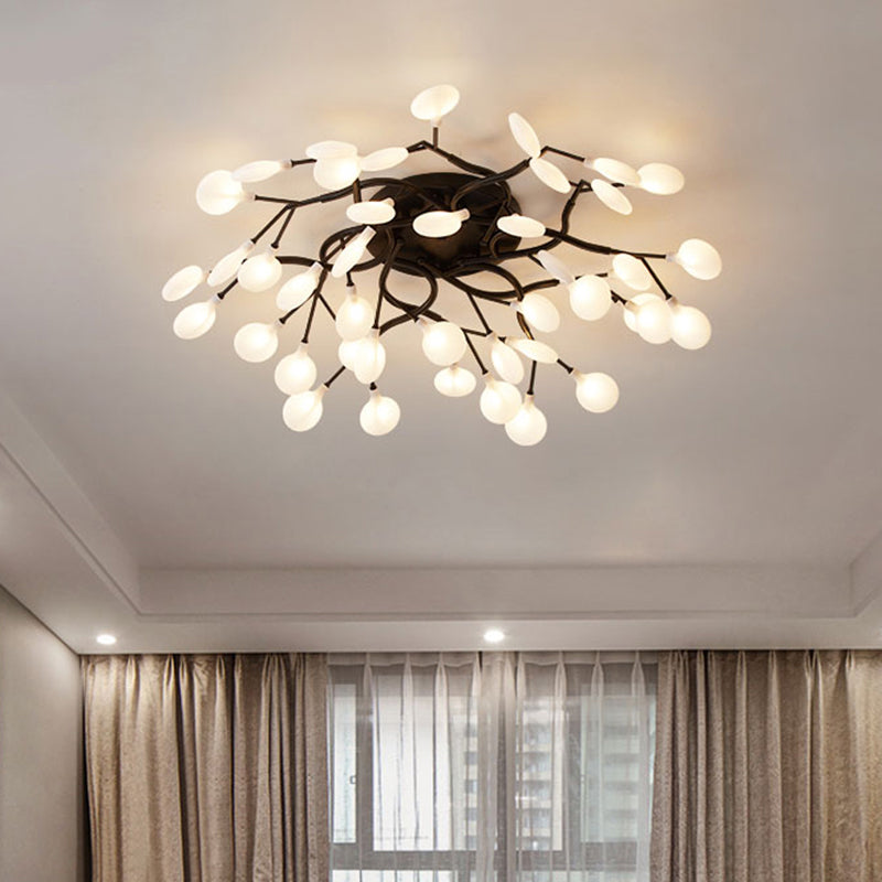 Tree Branch Living Room LED Semi Flush Light Metallic Post-Modern Flush Chandelier Light with Firefly Shade Clearhalo 'Ceiling Lights' 'Close To Ceiling Lights' 'Close to ceiling' 'Semi-flushmount' Lighting' 2206056