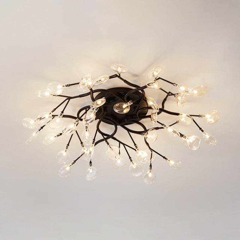 Tree Branch Living Room LED Semi Flush Light Metallic Post-Modern Flush Chandelier Light with Firefly Shade 42 Black B Clearhalo 'Ceiling Lights' 'Close To Ceiling Lights' 'Close to ceiling' 'Semi-flushmount' Lighting' 2206057