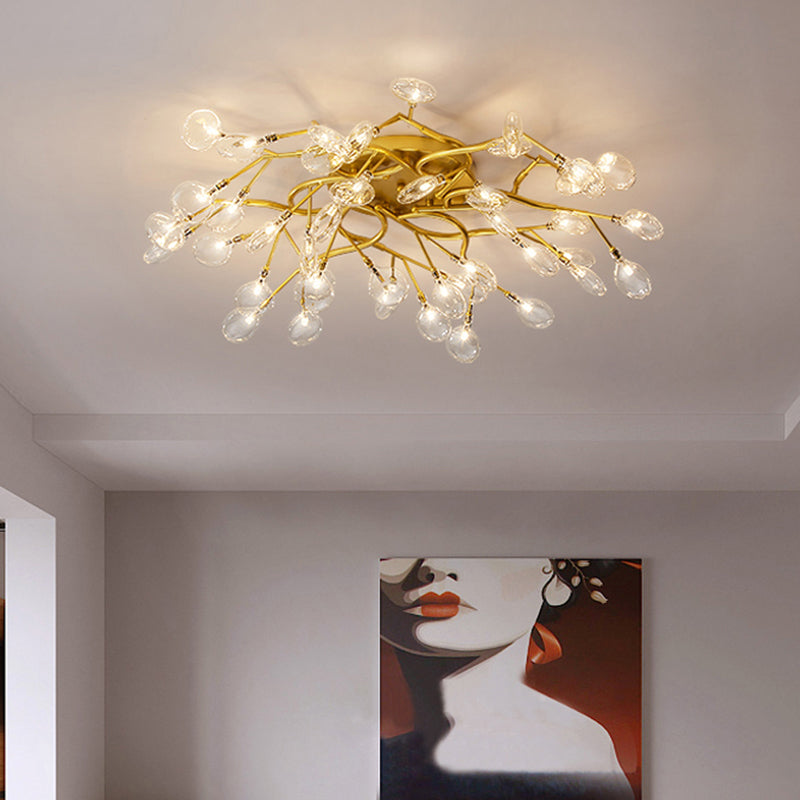 Tree Branch Living Room LED Semi Flush Light Metallic Post-Modern Flush Chandelier Light with Firefly Shade Clearhalo 'Ceiling Lights' 'Close To Ceiling Lights' 'Close to ceiling' 'Semi-flushmount' Lighting' 2206058