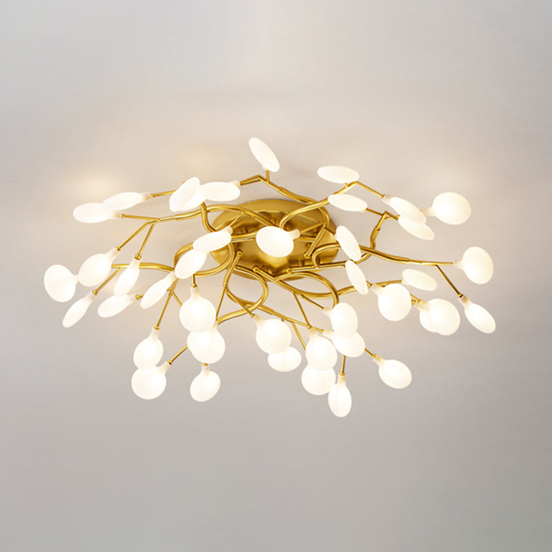 Tree Branch Living Room LED Semi Flush Light Metallic Post-Modern Flush Chandelier Light with Firefly Shade 42 Gold A Clearhalo 'Ceiling Lights' 'Close To Ceiling Lights' 'Close to ceiling' 'Semi-flushmount' Lighting' 2206061