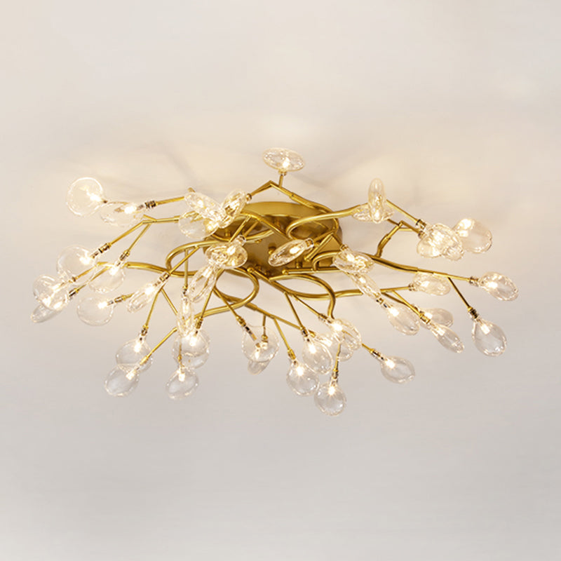 Tree Branch Living Room LED Semi Flush Light Metallic Post-Modern Flush Chandelier Light with Firefly Shade 42 Gold B Clearhalo 'Ceiling Lights' 'Close To Ceiling Lights' 'Close to ceiling' 'Semi-flushmount' Lighting' 2206064
