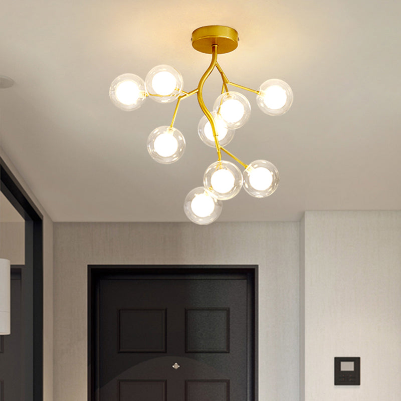 Metallic Tree Branch LED Suspension Light Postmodern Chandelier Light with Shade in Gold Clearhalo 'Ceiling Lights' 'Chandeliers' 'Modern Chandeliers' 'Modern' Lighting' 2206069