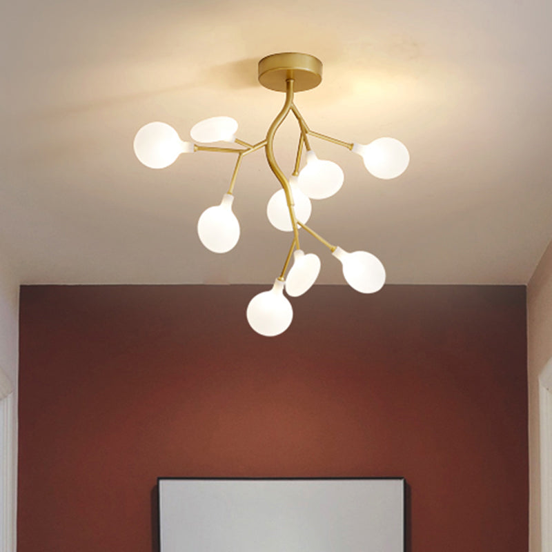 Metallic Tree Branch LED Suspension Light Postmodern Chandelier Light with Shade in Gold Clearhalo 'Ceiling Lights' 'Chandeliers' 'Modern Chandeliers' 'Modern' Lighting' 2206071