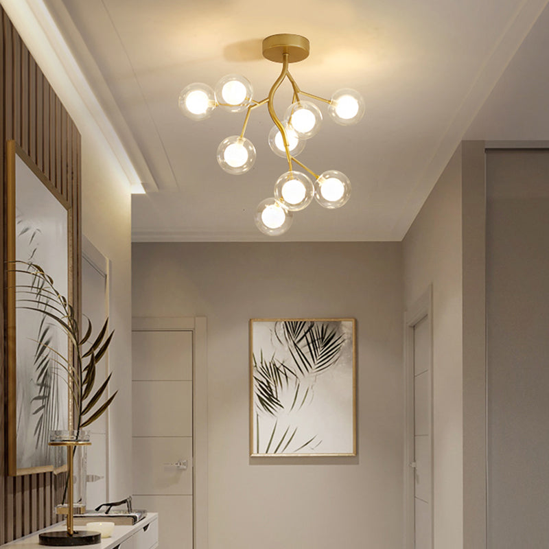 Metallic Tree Branch LED Suspension Light Postmodern Chandelier Light with Shade in Gold Clearhalo 'Ceiling Lights' 'Chandeliers' 'Modern Chandeliers' 'Modern' Lighting' 2206072