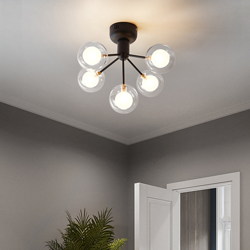 Globe Flush Mount Light Minimalist Clear Glass Corridor Semi LED Flush Chandelier Clearhalo 'Ceiling Lights' 'Close To Ceiling Lights' 'Close to ceiling' 'Semi-flushmount' Lighting' 2206074