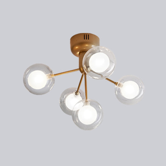 Globe Flush Mount Light Minimalist Clear Glass Corridor Semi LED Flush Chandelier Gold Cast Iron Clearhalo 'Ceiling Lights' 'Close To Ceiling Lights' 'Close to ceiling' 'Semi-flushmount' Lighting' 2206075