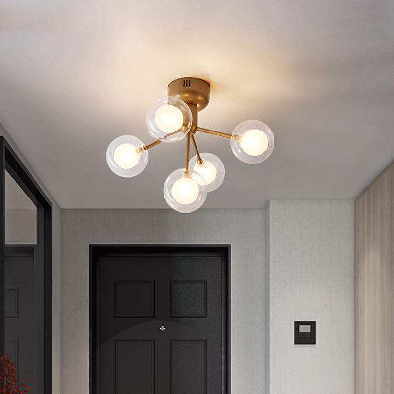 Globe Flush Mount Light Minimalist Clear Glass Corridor Semi LED Flush Chandelier Clearhalo 'Ceiling Lights' 'Close To Ceiling Lights' 'Close to ceiling' 'Semi-flushmount' Lighting' 2206077