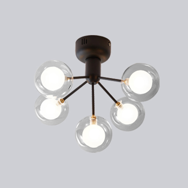 Globe Flush Mount Light Minimalist Clear Glass Corridor Semi LED Flush Chandelier Black Cast Iron Clearhalo 'Ceiling Lights' 'Close To Ceiling Lights' 'Close to ceiling' 'Semi-flushmount' Lighting' 2206078