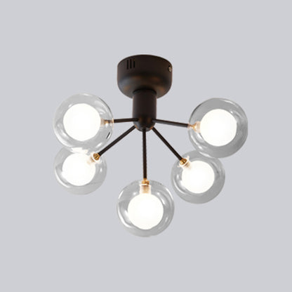 Globe Flush Mount Light Minimalist Clear Glass Corridor Semi LED Flush Chandelier Black Cast Iron Clearhalo 'Ceiling Lights' 'Close To Ceiling Lights' 'Close to ceiling' 'Semi-flushmount' Lighting' 2206078