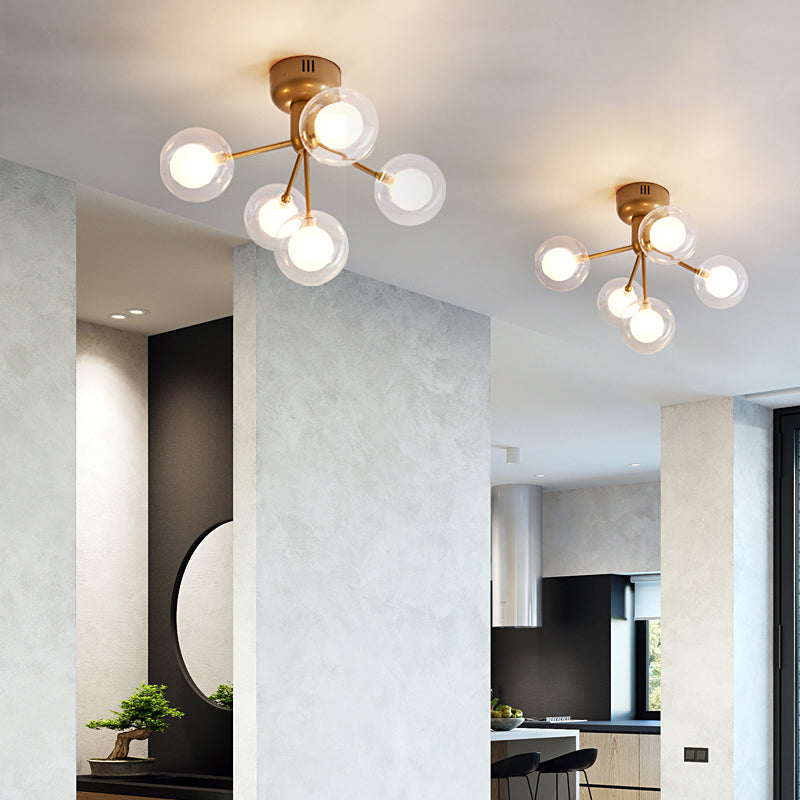 Globe Flush Mount Light Minimalist Clear Glass Corridor Semi LED Flush Chandelier Clearhalo 'Ceiling Lights' 'Close To Ceiling Lights' 'Close to ceiling' 'Semi-flushmount' Lighting' 2206079