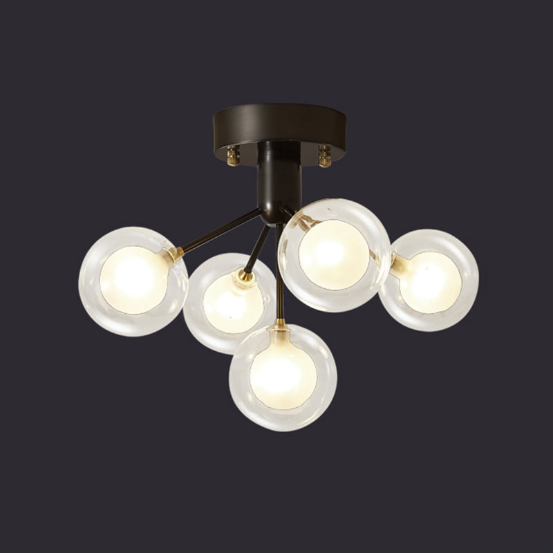 Globe Flush Mount Light Minimalist Clear Glass Corridor Semi LED Flush Chandelier Black Brass Clearhalo 'Ceiling Lights' 'Close To Ceiling Lights' 'Close to ceiling' 'Semi-flushmount' Lighting' 2206080
