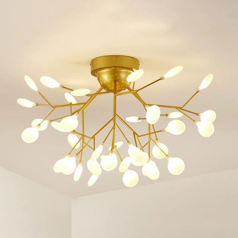 Nordic Firefly LED Semi Flush Light Glass Dining Room Flush Mount Ceiling Chandelier in Gold 36 Gold A Clearhalo 'Ceiling Lights' 'Close To Ceiling Lights' 'Close to ceiling' 'Semi-flushmount' Lighting' 2206084