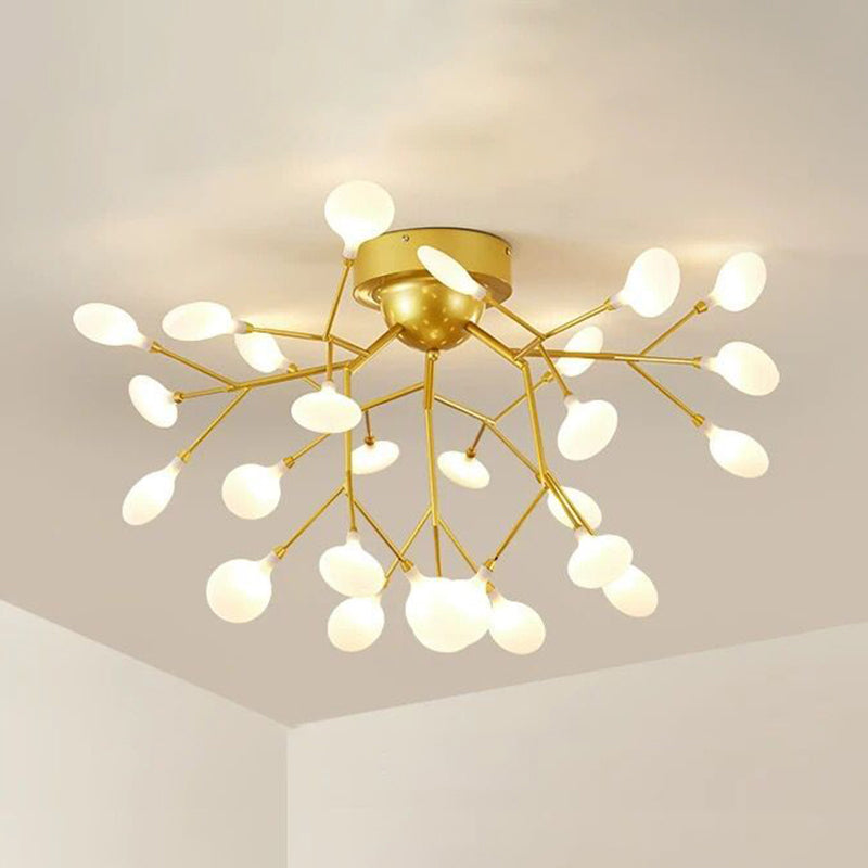 Nordic Firefly LED Semi Flush Light Glass Dining Room Flush Mount Ceiling Chandelier in Gold 27 Gold A Clearhalo 'Ceiling Lights' 'Close To Ceiling Lights' 'Close to ceiling' 'Semi-flushmount' Lighting' 2206085