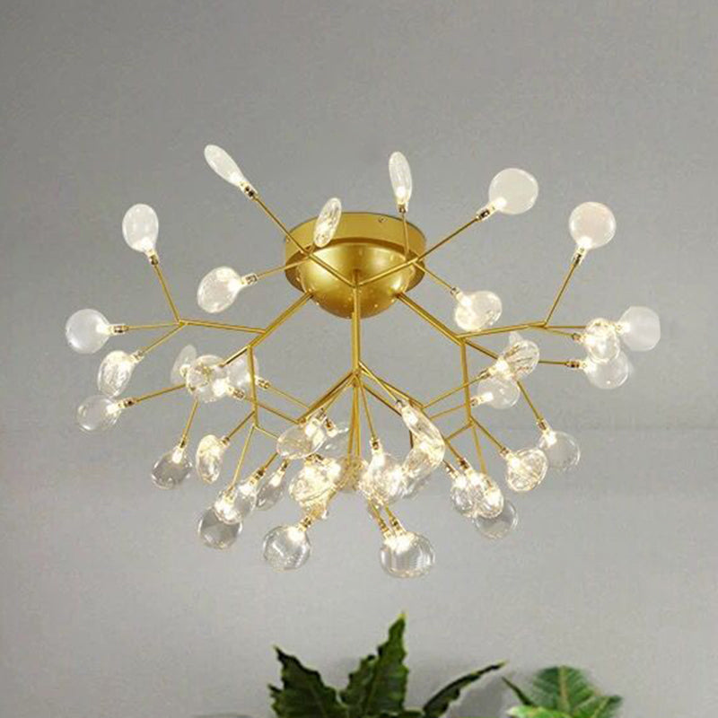 Nordic Firefly LED Semi Flush Light Glass Dining Room Flush Mount Ceiling Chandelier in Gold 45 Gold B Clearhalo 'Ceiling Lights' 'Close To Ceiling Lights' 'Close to ceiling' 'Semi-flushmount' Lighting' 2206087