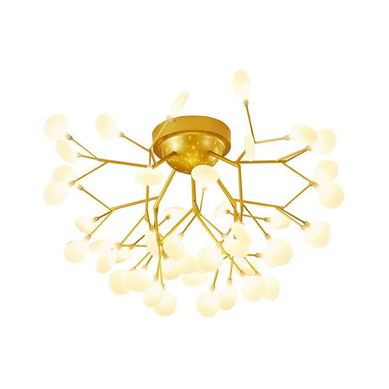 Nordic Firefly LED Semi Flush Light Glass Dining Room Flush Mount Ceiling Chandelier in Gold Clearhalo 'Ceiling Lights' 'Close To Ceiling Lights' 'Close to ceiling' 'Semi-flushmount' Lighting' 2206090