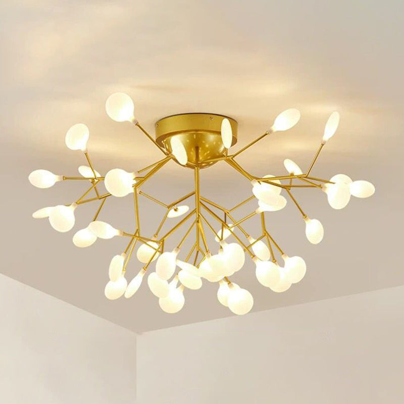 Nordic Firefly LED Semi Flush Light Glass Dining Room Flush Mount Ceiling Chandelier in Gold 45 Gold A Clearhalo 'Ceiling Lights' 'Close To Ceiling Lights' 'Close to ceiling' 'Semi-flushmount' Lighting' 2206092